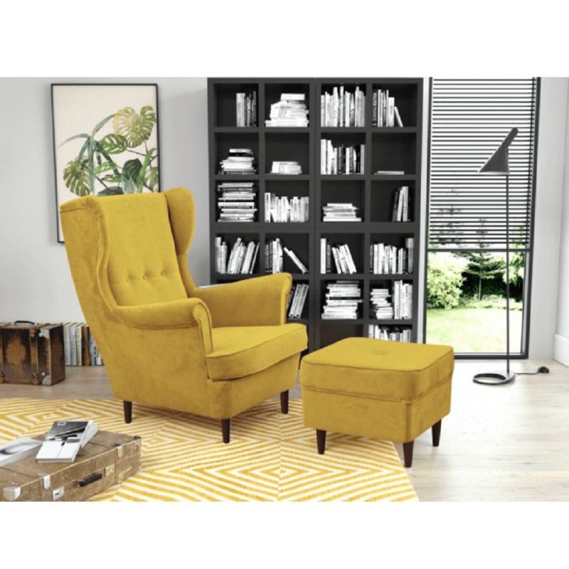 Taburet v nadčasovom dizajne, žltá-wenge