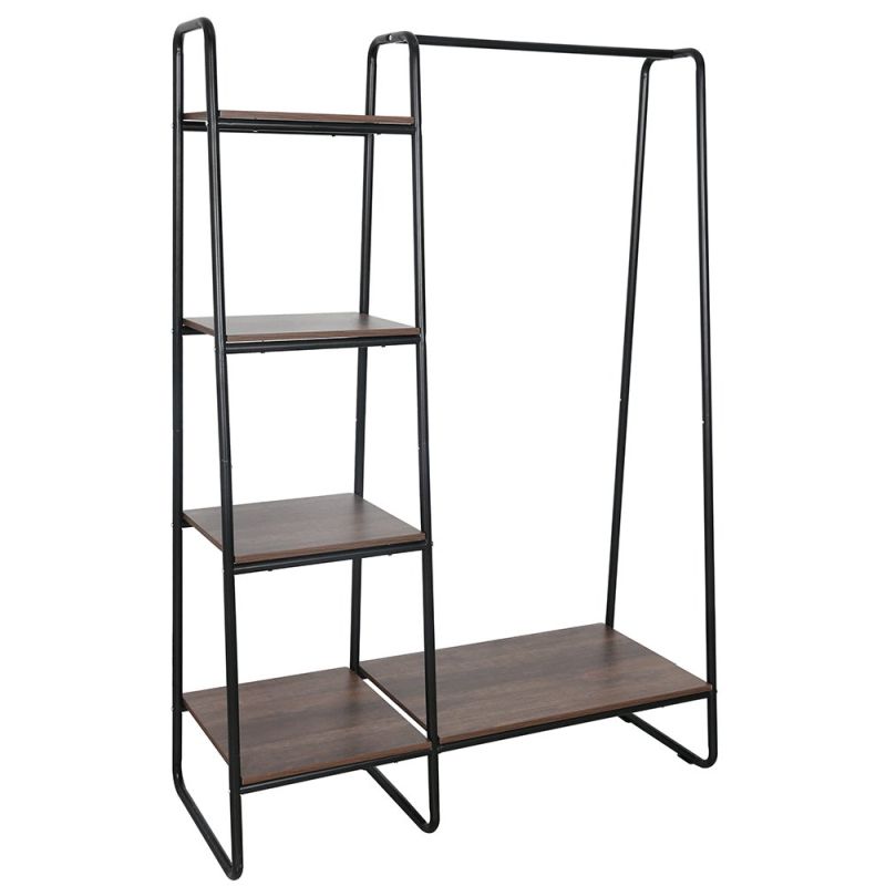 Šatníkový organizér-regál s policami, čierna-orech