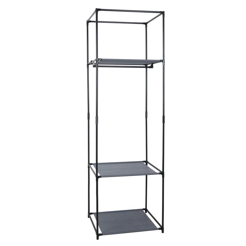 Šatníkový regál, kov-látka, čierny