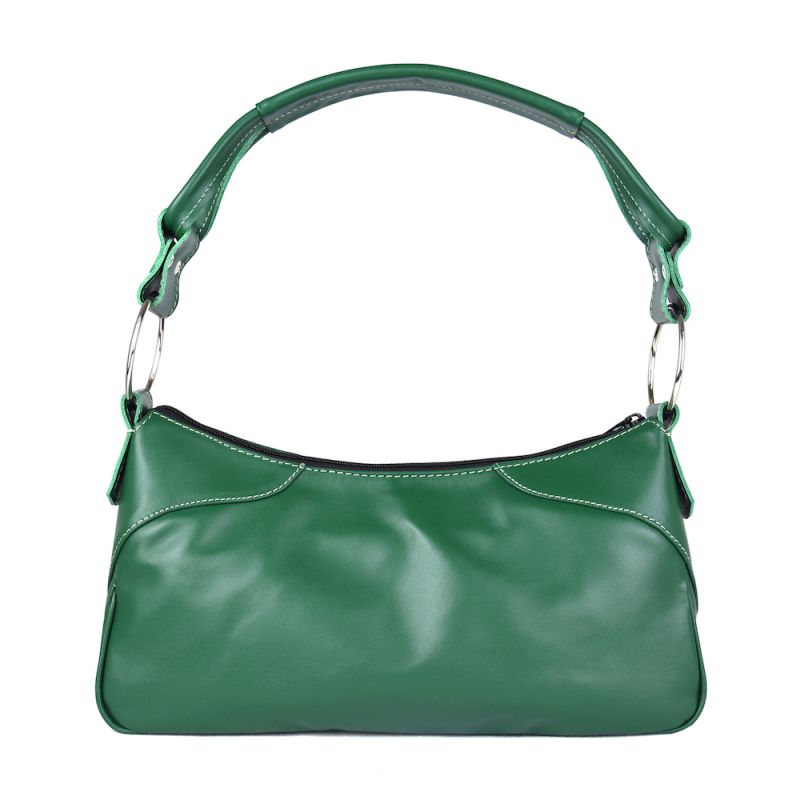 Módna kožená kabelka na rameno v zelenej farbe