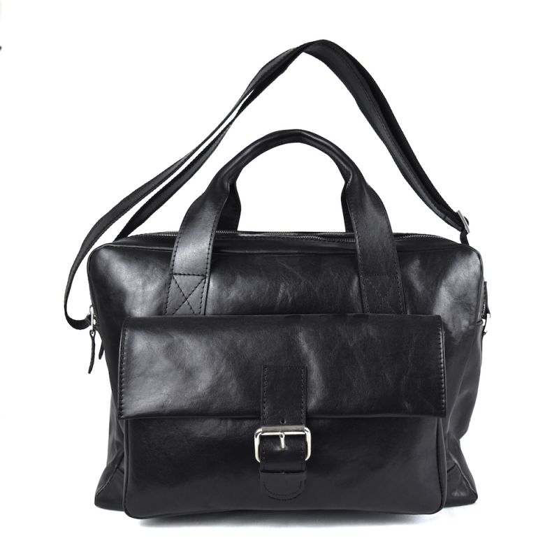 Pracovná kožená cestovná kabela v čiernej farbe