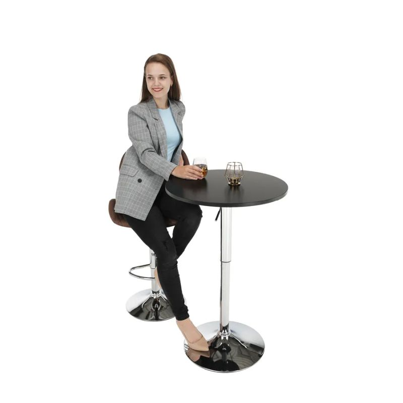 Moderný otočný barový stôl čierny s nastaviteľnou výškou