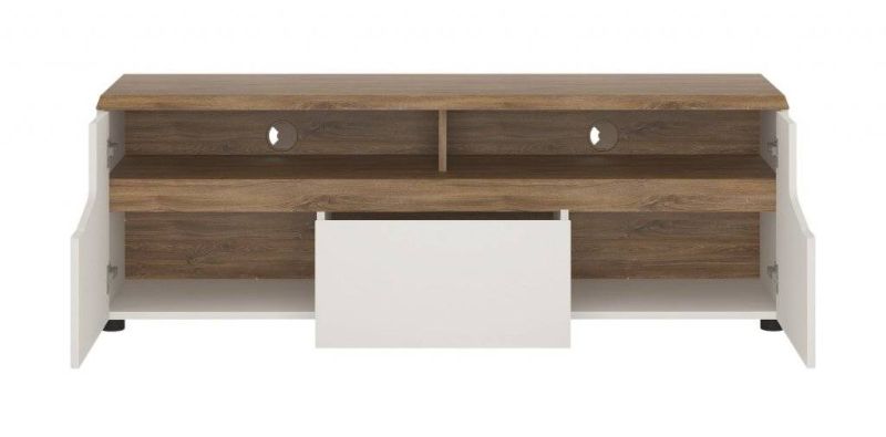 Televízny stolík TOLF01, biela alpská-dub stirling