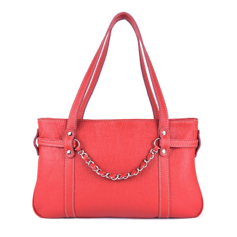 Dámska kožená kabelka z pravej kože, červená farba
