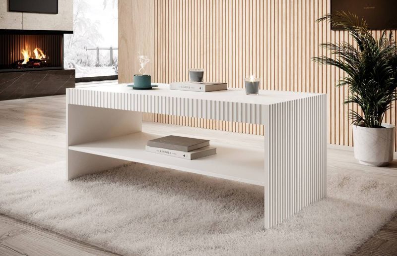 Moderný konferenčný stolík s policou, biely mat