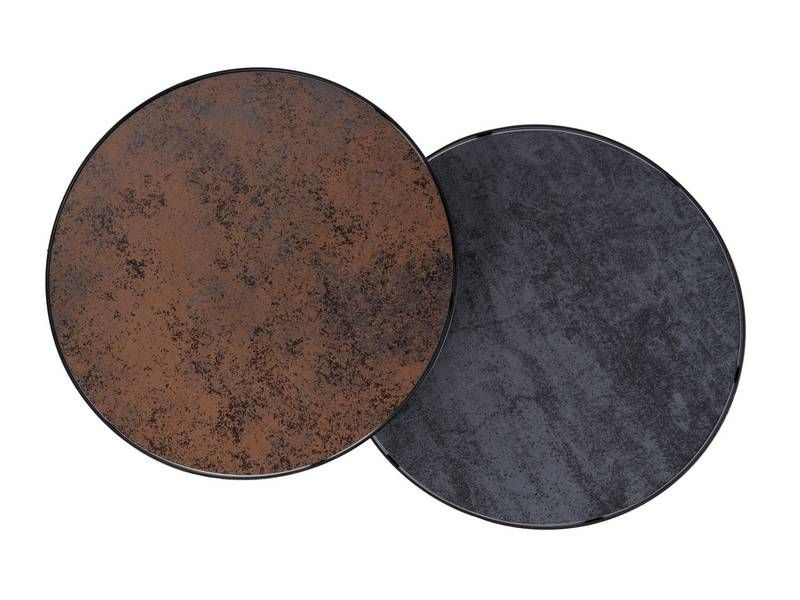 Set konferenčných stolíkov z tvrdeného skla, čierna-hnedá s efektom kameňa