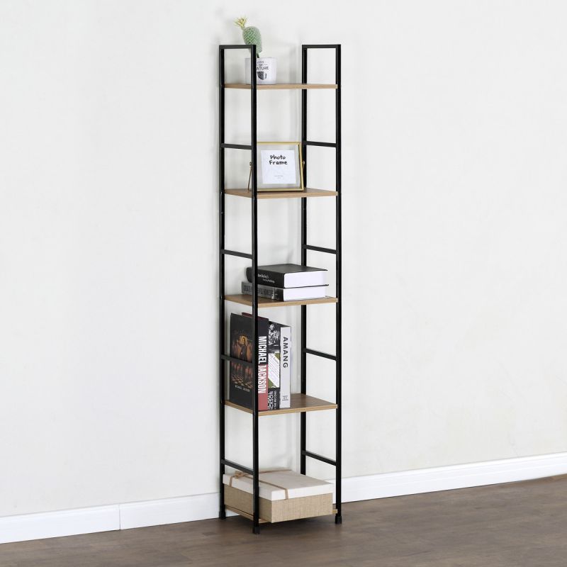 Regál, 5 políc, dekor dub-čierny lak