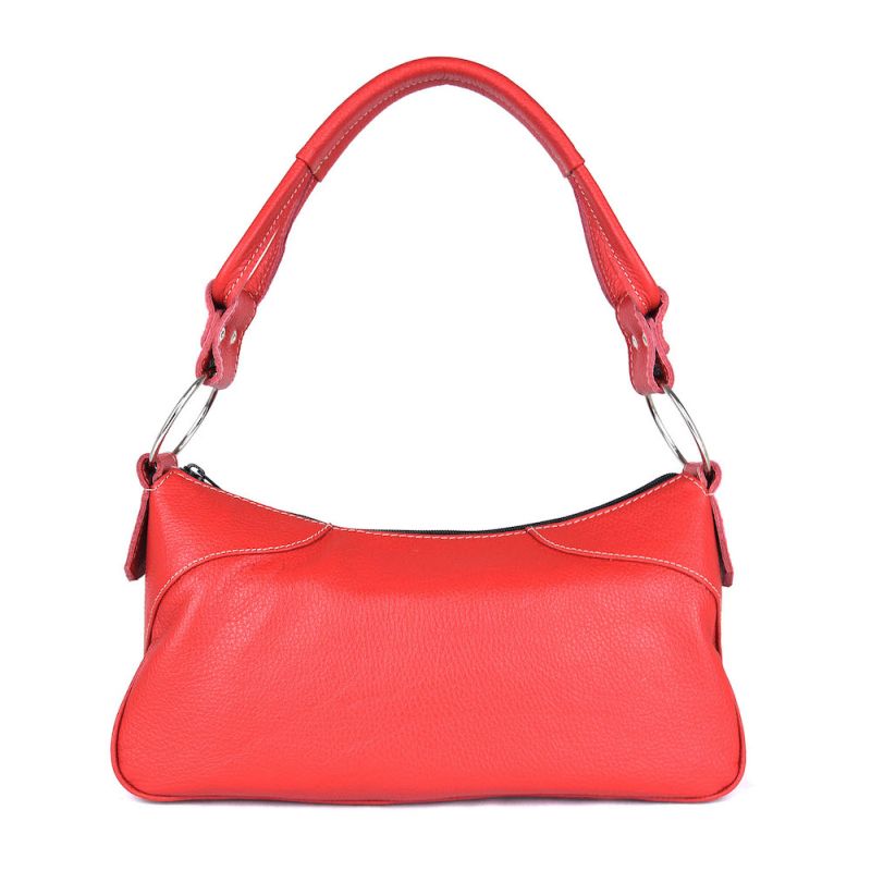 Módna kožená kabelka na rameno v červenej farbe