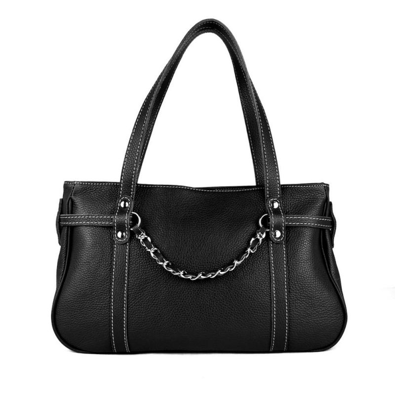 Dámska kožená kabelka z pravej kože, čierna farba