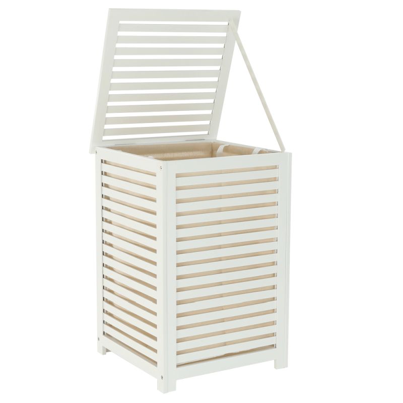 Kôš na bielizeň, lakovaný bambus-biela-béžová