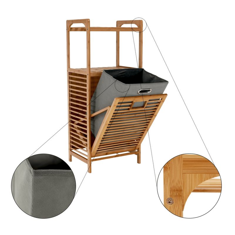 Kôš na bielizeň, prírodný bambus-sivá