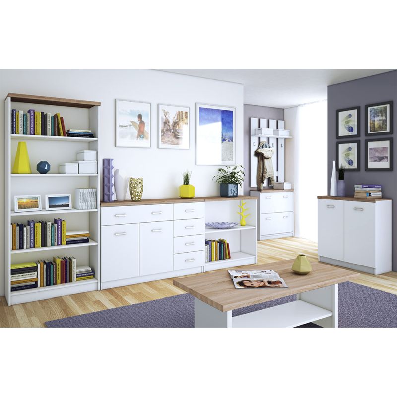 Regál vysoký, otvorený, biela-dub sonoma