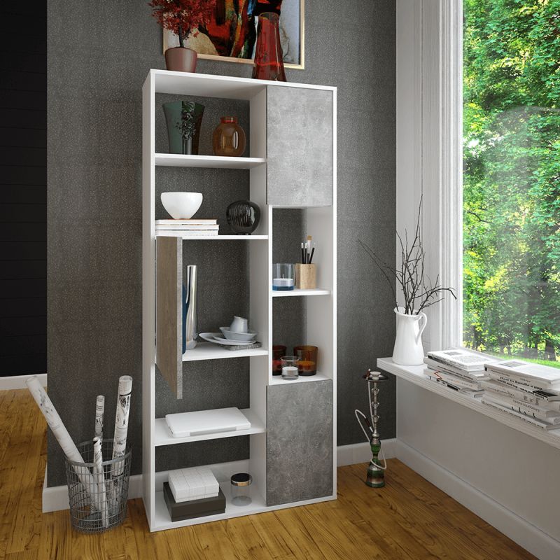 Regál, biela-betón