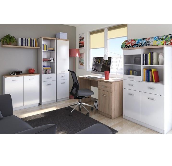 Regál 1d1s, so zásuvkou, biela-dub sonoma