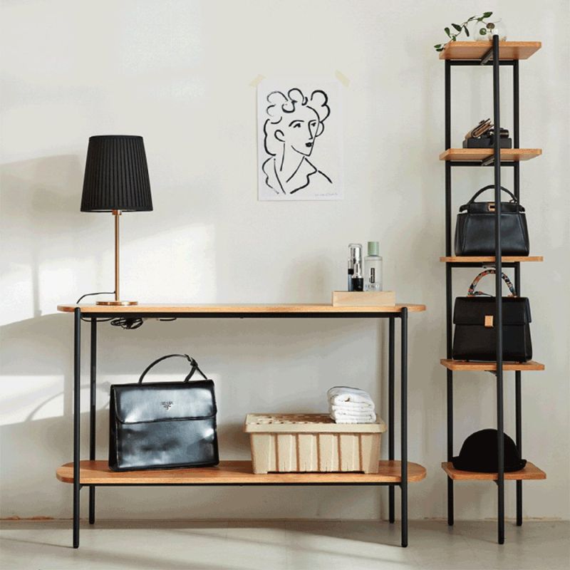 Regál v industriálnom štýle, čierna-akácia