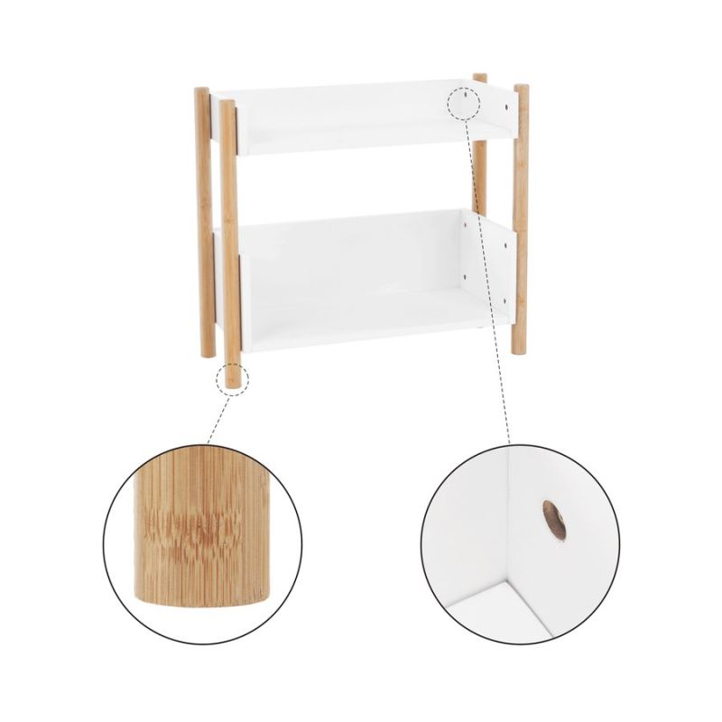 Elegantný 2-poličkový regál, prírodný bambus-biela