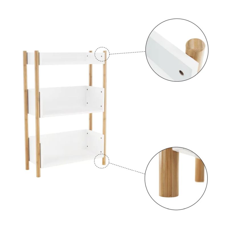 Elegantný 3-poličkový regál, prírodný bambus-biela