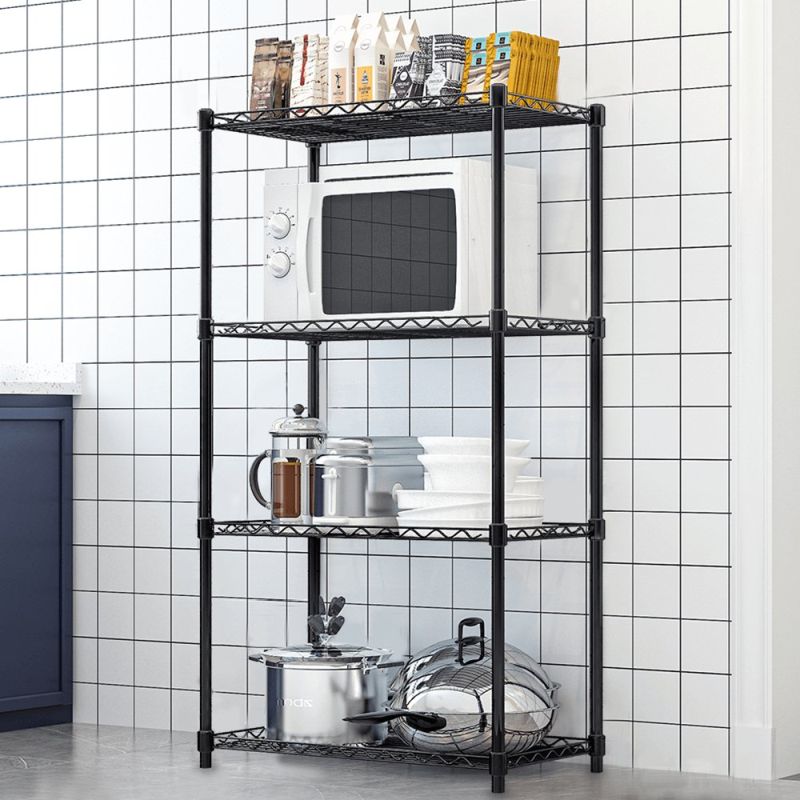 Regál, 4-policový, čierny kov