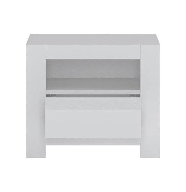Elegantný nočný stolík s jednou zásuvkou, biela alpin supermat