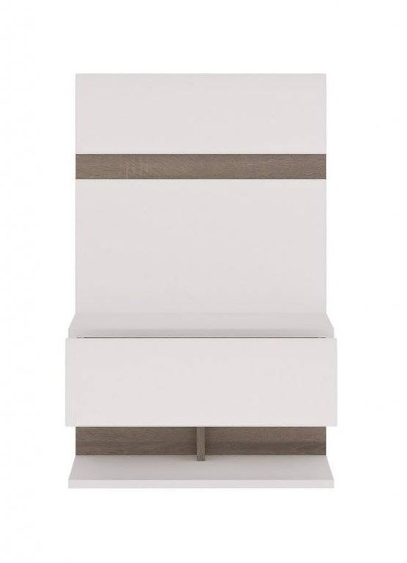 Nadčasový nočný stolík so zásuvkou, biela-biely lesk-dub truflowy