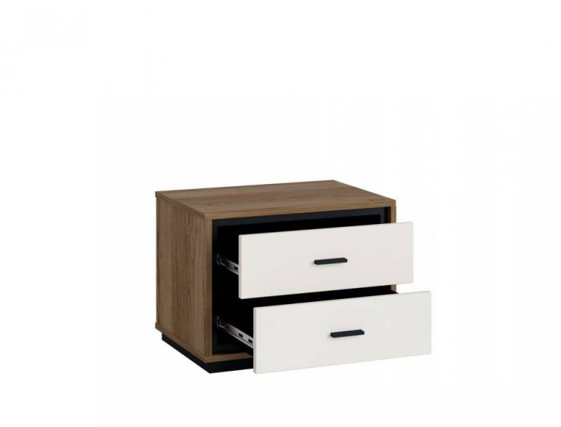 Moderný nočný stolík, dub catania-čierna perla-biely lesk