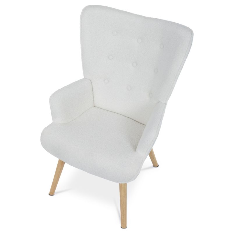 Kreslo ušiak, poťah biela látka, nohy masív