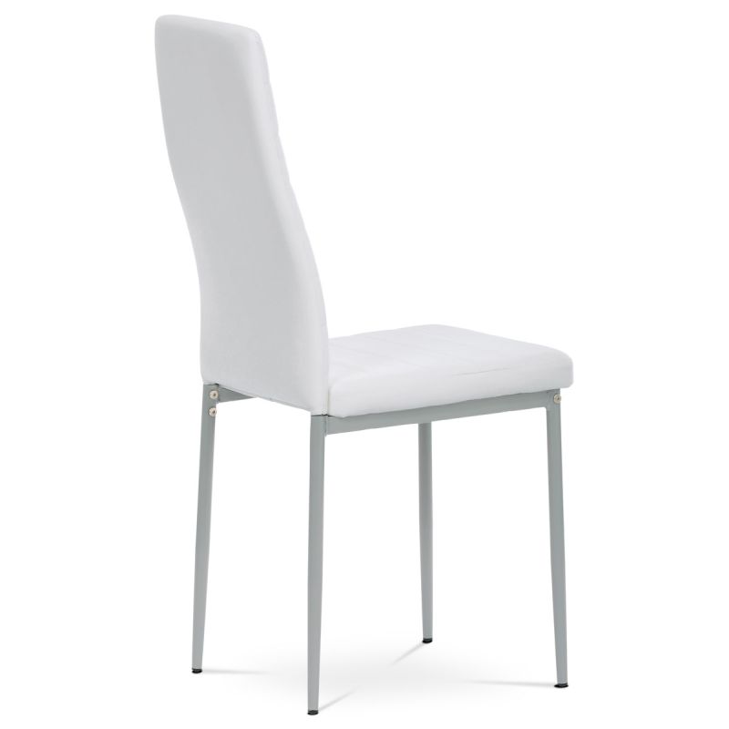 Jednoduchá Stolička jedálenská, biela koženka, šedý kov