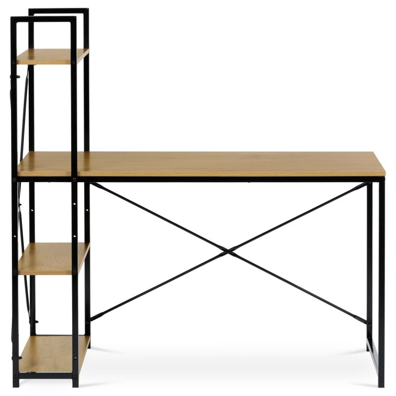 Pracovný stôl s regálom z MDF dekor dub, čierny kov