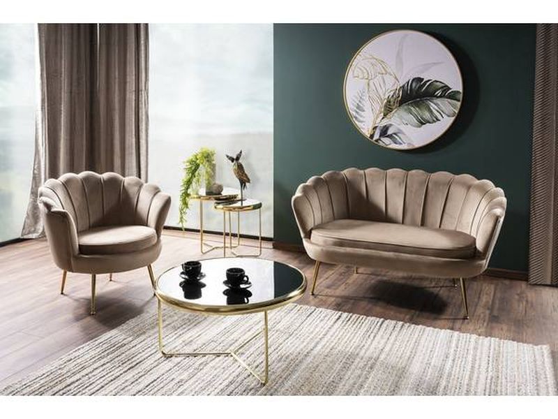 Moderný okrúhly konferenčný stolík 74, zlatá-čierna