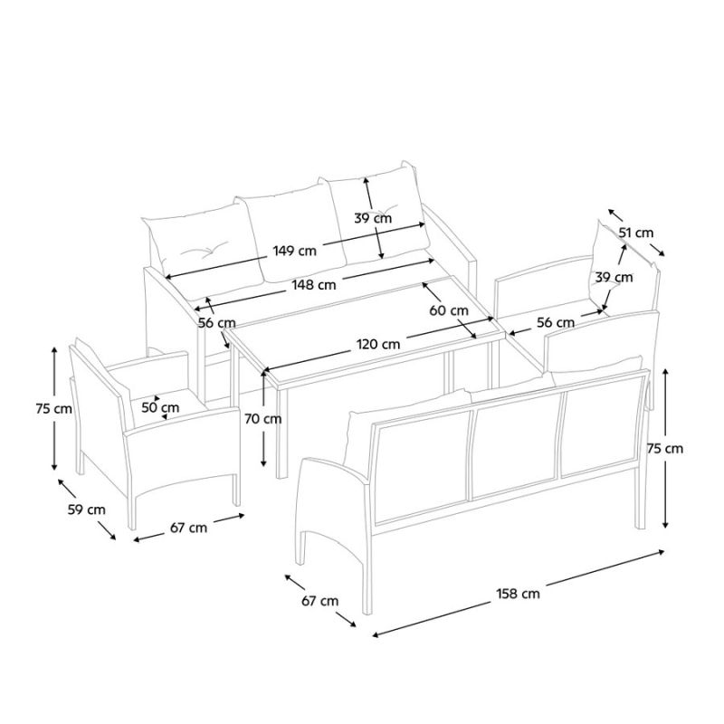 Záhradný ratanový set 5-dielny, čierna-sivá