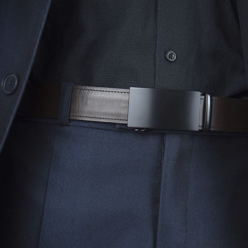 Kožený opasok s automatickou prackou CLEAR BLACK - Tmavo hnedá