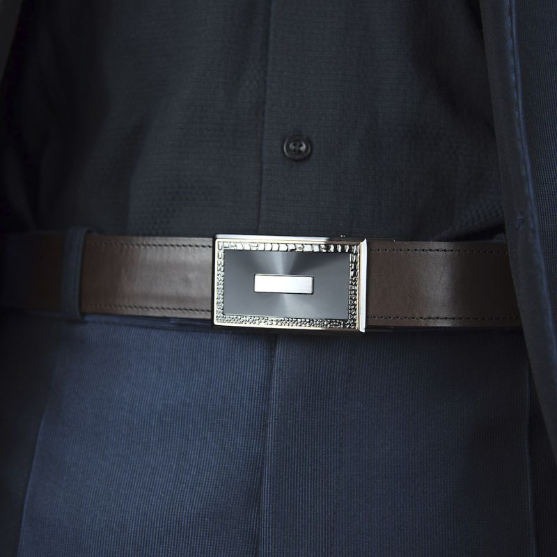 Kožený opasok s brzdou, šírka 3.5cm, LUXURIO - Tmavo hnedá