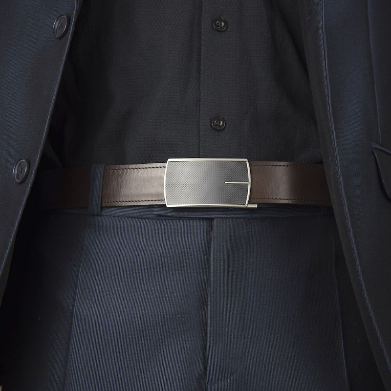 Kožený opasok s brzdou, šírka 3.5cm, POWER - Tmavo hnedá