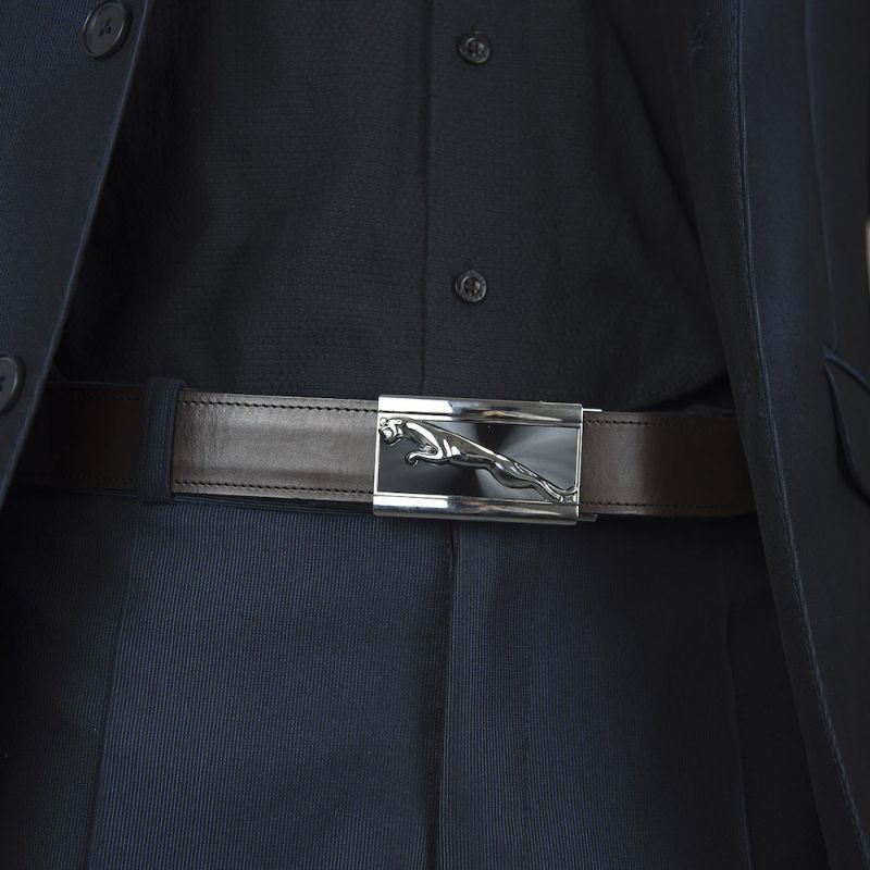 Kožený opasok s brzdou, šírka 3.5cm, SILVER JAGUAR - Tmavo hnedá