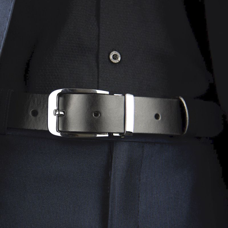 Kožený opasok CLASSIC SILVER, šírka 3.3cm - Čierna