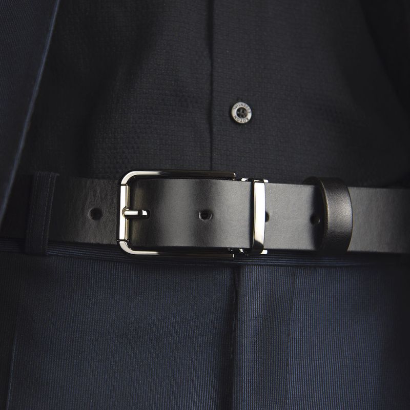 Kožený opasok PEARL GOLD, šírka 3.3cm - Čierna