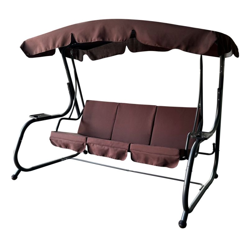 Záhradná hojdačka so strieškou a poťahmi v hnedom farebnom prevedení