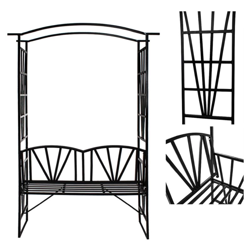Záhradná lavička s pergolou, čierna