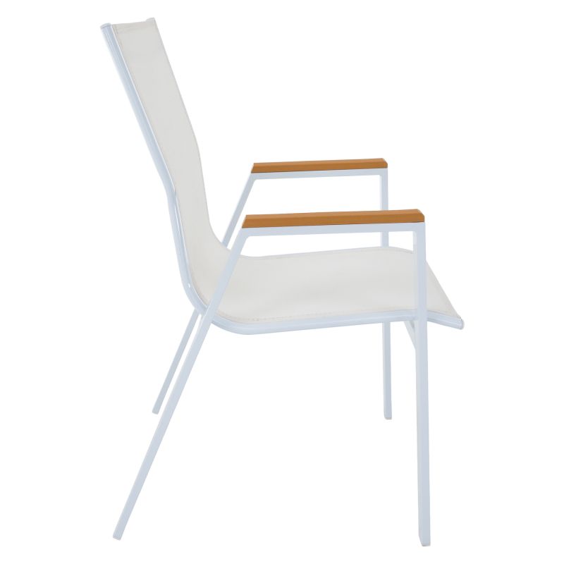 Záhradná stohovateľná stolička z umelej látky v bielom farebnom prevedení