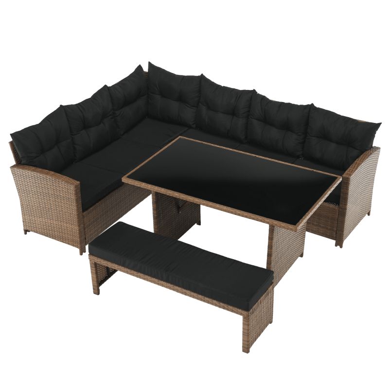 Záhradný 3-dielny ratanový set, svetlohnedá-čierna