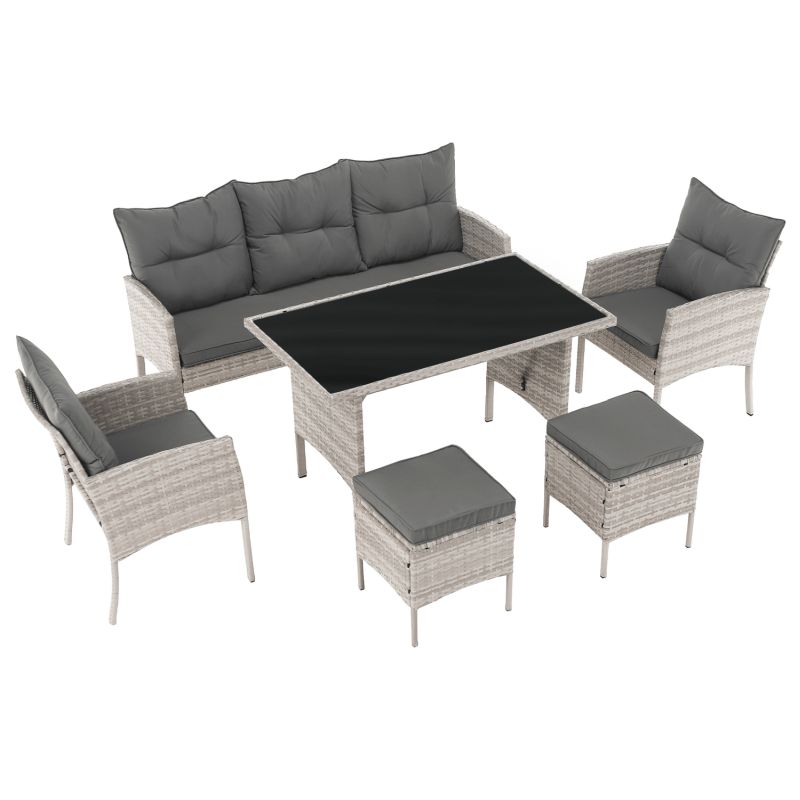 Záhradný 6-dielny ratanový set, svetlosivý