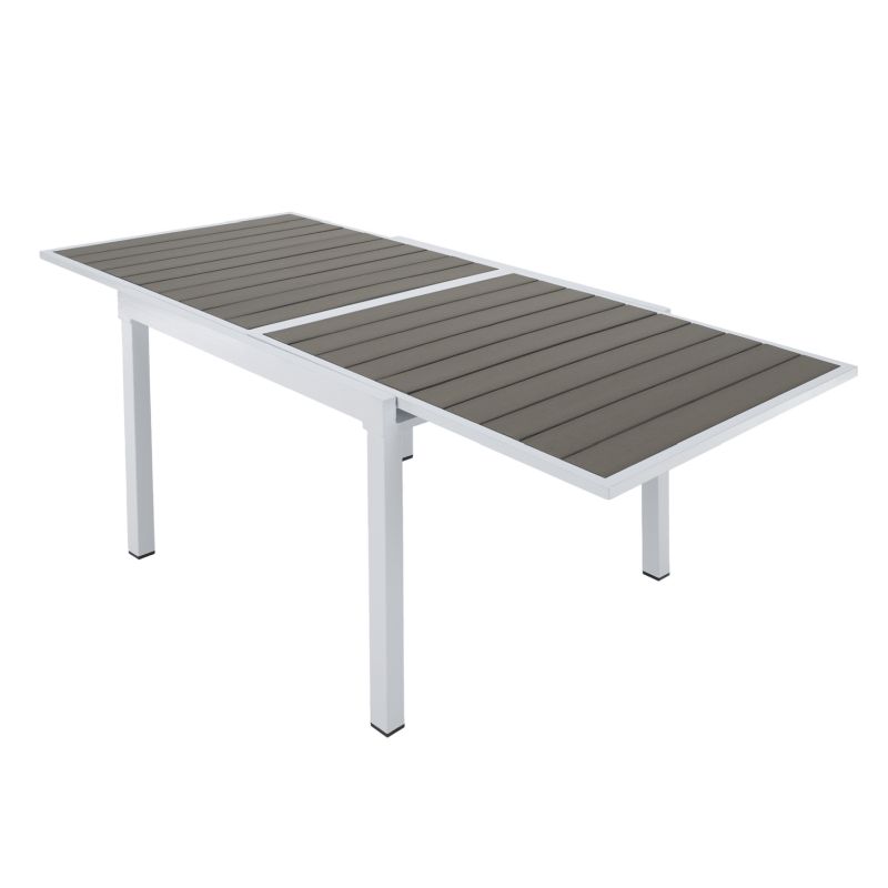 Záhradný rozkladací stôl, biela oceľ-sivý