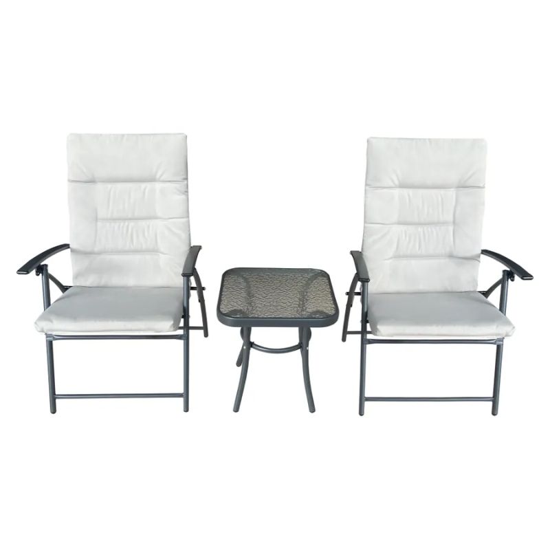 Záhradný set, dve kreslá a konferenčný stolík, sivý