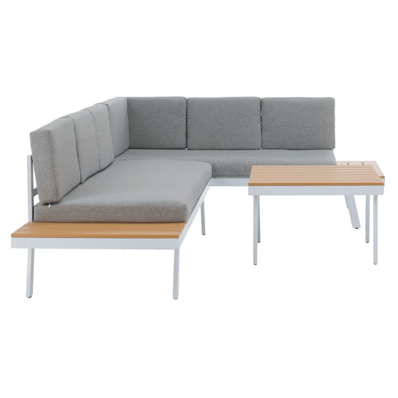 Záhradný set 2-dielny, biela oceľ-dub-svetlosivá