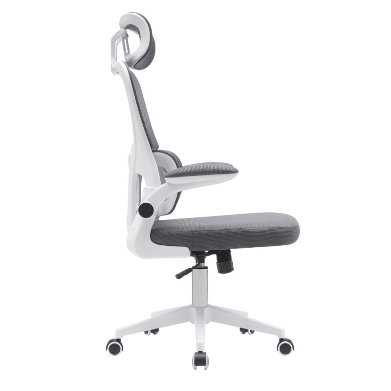 Kancelárske kreslo čalúnené tmavosivou sieťovinou v kombinácií s bielym plastom