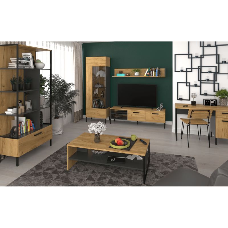 Konferenčný stolík 120, z laminovanej DTD v prevedení dub craft zlatý, polička antracit