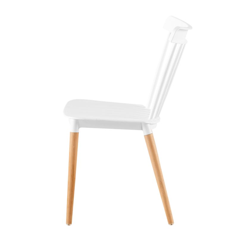 Jedálenská stolička vyrobená z plastu, s drevenými nožičkami, biela