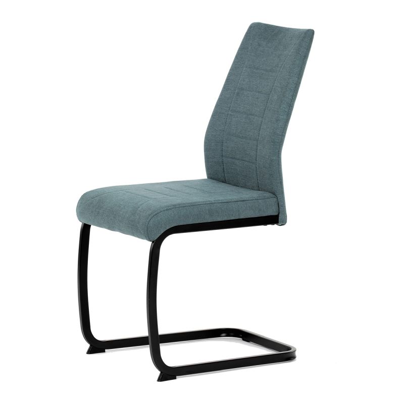 Stolička jedálenská, pohupovacia podnož, zelená látka, čierne kovové nohy