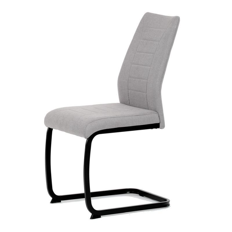 Stolička jedálenská, pohupovacia podnož, svetlo šedá látka, čierne kovové nohy
