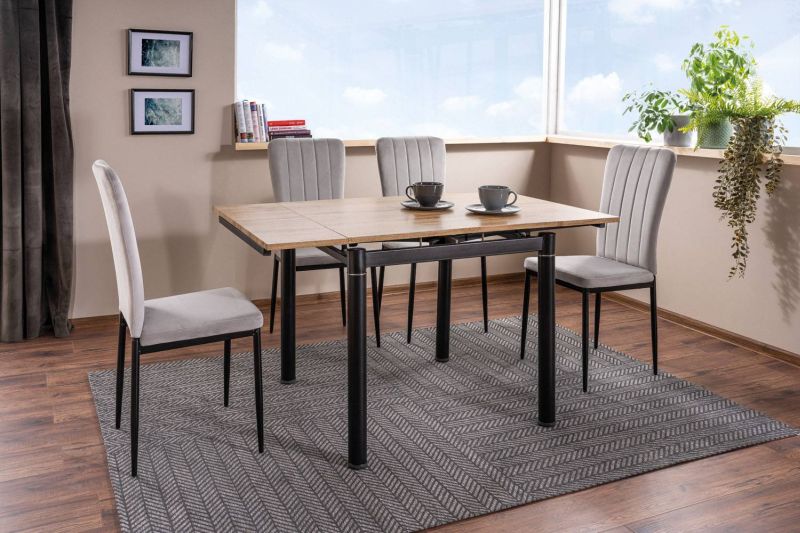 Stolička jedálenská s prešívanou opierkou a mäkkým sedadlom, čierny mat-svetlo sivá bluvel 03